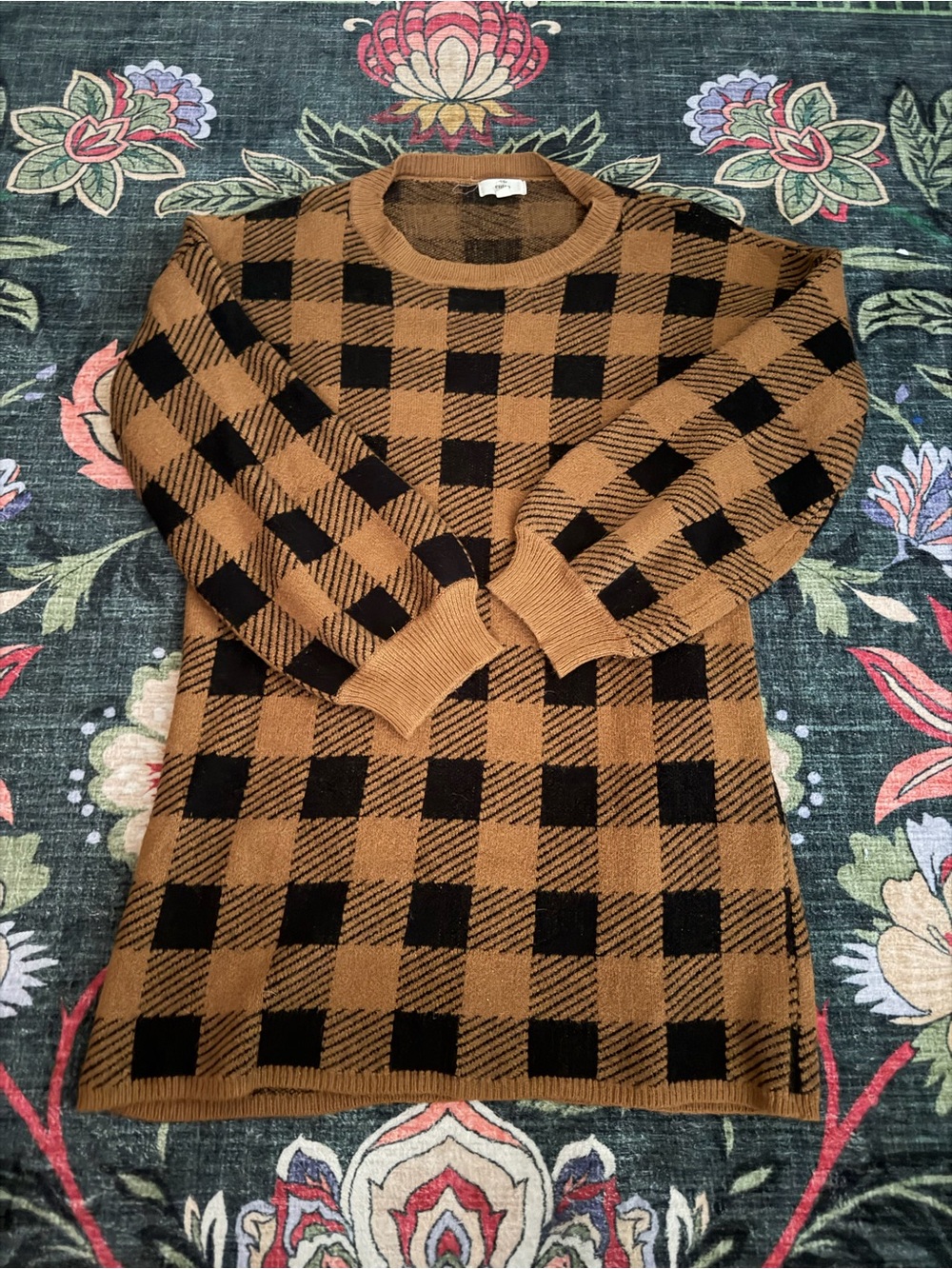 3/$25 entro Brown and Black Buffalo Check Long Sleeve Dress